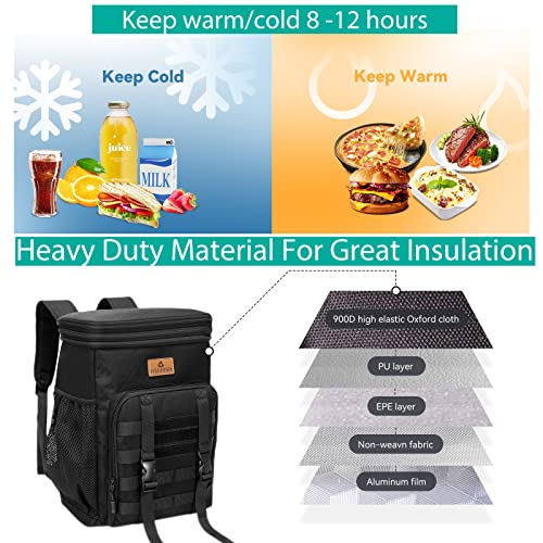 Tactical Expandable Backpack Cooler, Insulated Waterproof Cooler Backpack,Heavy Duty Leakpoof Backpack Lunch Bag For Men Work Hiking Camping Fishing Travel, 30L, Black #TOP4