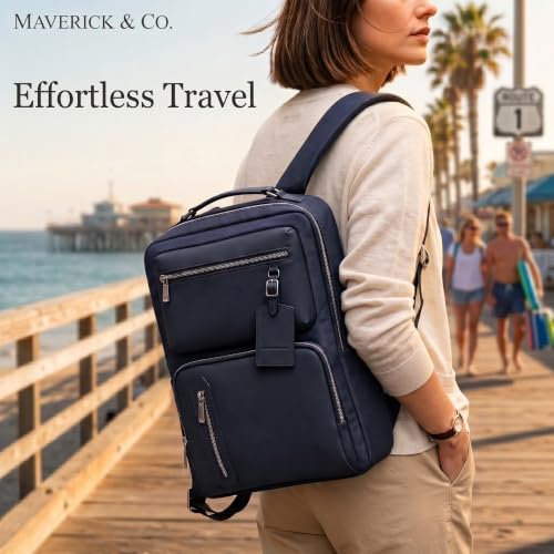 Image of Maverick & Co. Explorer Plus Leather Laptop Backpack - Stylish Work & Business Bag for Men and Women, Travel Tech Daypack