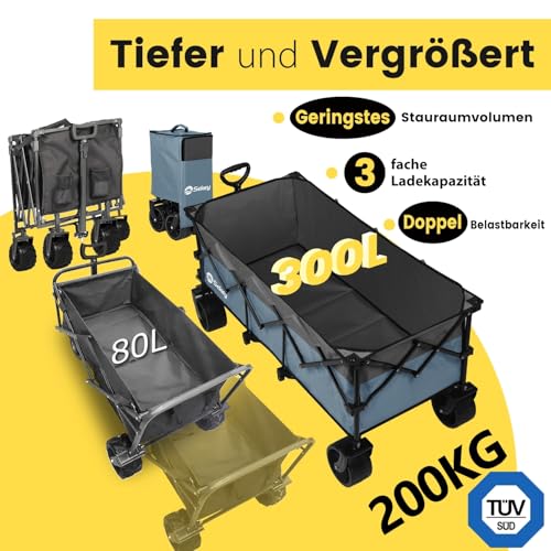 Sekey XXXL Bollerwagen Faltbar 300L 200KG Belastbar, Faltbarer Bollerwagen 17x10 cm Extra Breite Reifen Alle Gelände, Patentiert Klappbar aus Vier Richtungen, XXXL-Super 4013, Blau mit Grau – Bild 3