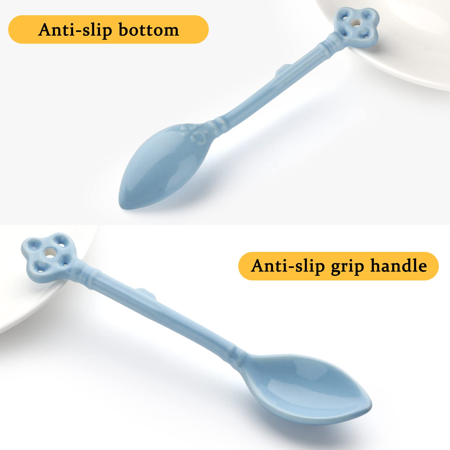 Small Ceramic Espresso Spoons Set of 8 for Coffee, Dessert, Tea and Ice Cream - Demitasse