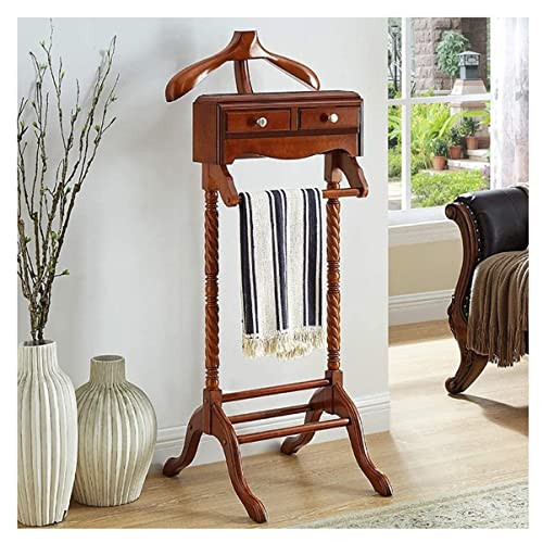 Perchero de madera para hombres y mujeres, independiente con estante y cajones, elegante colgador para pantalones y soporte de ropa para soluciones organizadas