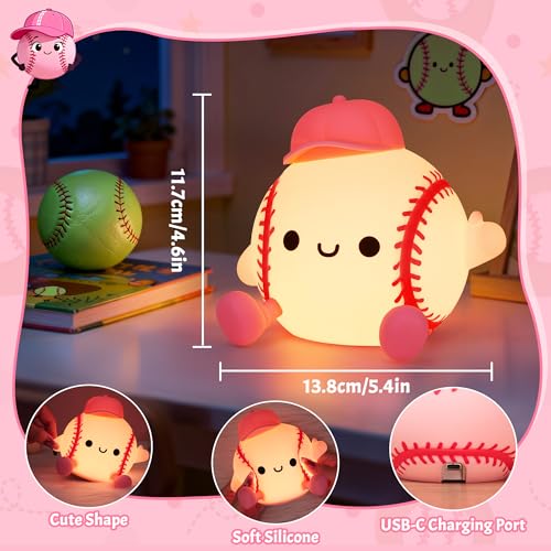 Image of OkiyiD Softball Lamp, Dimmable Silicone Touch Night Light, Soft Glow Bedside Lamp for Bedroom Desk Decor, Softball Gifts for Girls, USB Powered with Gentle Illumination