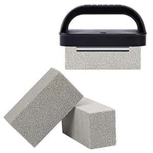 MOWOT Blackstone Griddle Cleaning Brick Block Heavy Duty Grill Cleaning Stone Bricks Non Scratch Flat Top Seasoning Stone Griddle Scrubber Cleaner Remove Greases Stains Residue -3 Pack with Handle
