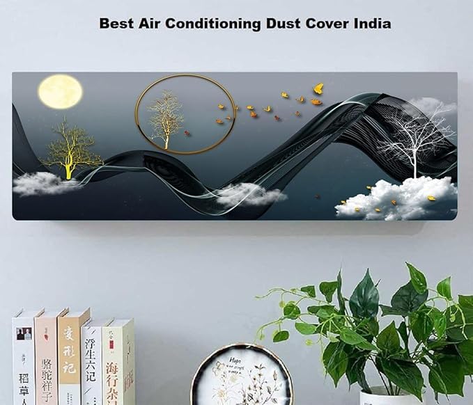 Image of Polyester Printed Air Conditioning Dust Cover Folding Designer Ac Cover For Indoor Split Ac 1.5 Ton (97X 31X 21 Cm ) (Moonlight)