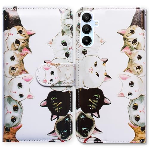Bcov Galaxy A15 5G Case,White Black Cute Cats Leather Flip Phone Case Wallet Cover with Card Slot Holder Kickstand for Samsung Galaxy A15 5G