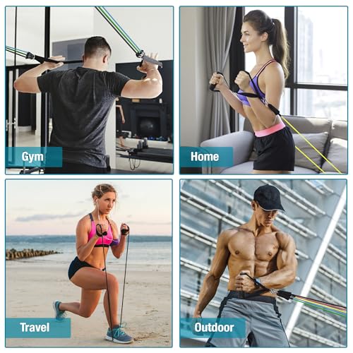 Beenax Resistance Bands Set with Handles - Heavy Duty 12pcs Exercise Bands, Up to 150/200/250 LBS - Fitness Training Tubes for Home, Gym, Physio - Large Handles, Ankle Straps, Door Anchor, Carry Bag - Image 6