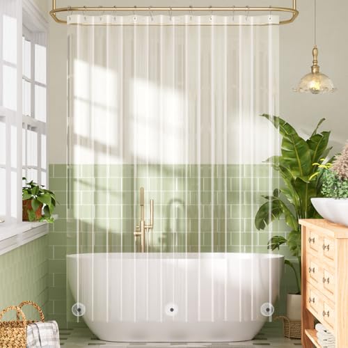 Image of Bathway Shower Curtain Liner, Clear Shower Curtain Liner 72x90 PEVA Waterproof Shower Curtain Liner Plastic with 3 Magnets and 12 Rustproof Metal Grommets, Extra Long Shower Liner for Bathroom