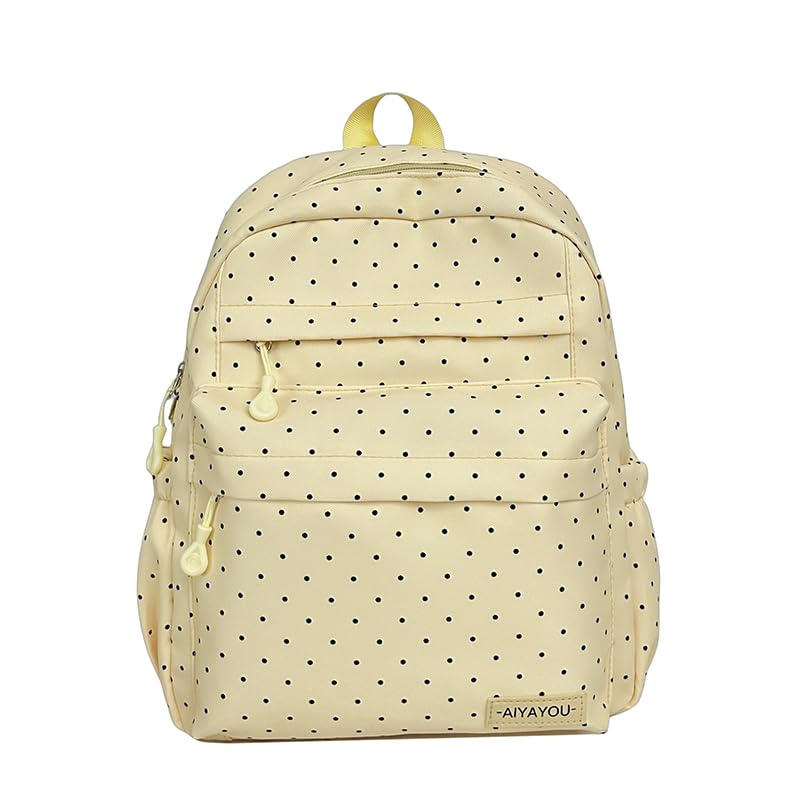 Linda mochila estética de bolinhas, mochila escolar de grande capacidade, impermeável, mochila de viagem para mulheres do ensino fundamental e médio, Amarelo, Medium