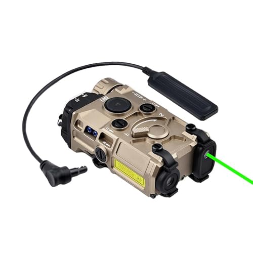 Metal OG Aiming Laser Indicator, Laser Sights Box,with IR Laser + Red/Green/Blue Laser + LED Flashlight,for Strobe/Constant/Momentary Modes,with Pressure Switch,Fit 20mm Rail,Tan (Green Laser)