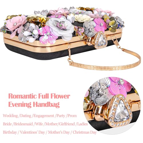 Image of BBTT.ful Women Clutches Flower Evening Handbag Chain Strap Shoulder Bag handbag Wedding bag purse