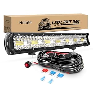 Nilight ZH409 20 Inch 420W Triple Row Flood Spot Combo 42000LM LED Light Bar with Heavy Duty Off-Road Wiring Harness, 2 Years Warranty, White
