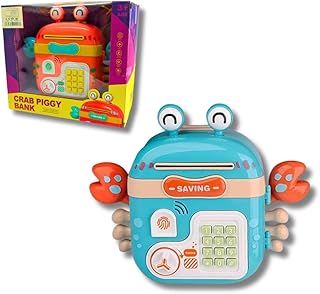 حصالة توفير المصممة على شكل ; سرطان للأطفال ، لعبة تعليمية تفاعلية مع لوحة مفاتيح إلكترونية وفتحة للنقود والبطاقات، بحجم 25×19×14 سم