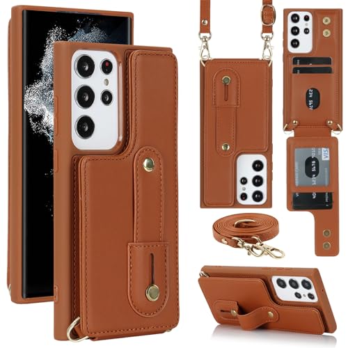 JUNENTER �N���X�{�f�B�E�H���b�g�P�[�X Samsung Galaxy S24 Ultra/S24 Plus/S24 �p�A�~�j�}���X�g PU ���U�[�P�[�X�A�J�[�h�X���b�g�V�����_�[�X�g���b�v�A���C�N���X�v�A�L�b�N�X�^���h�n���h�X�g���b�v�t���A�p�[�v��