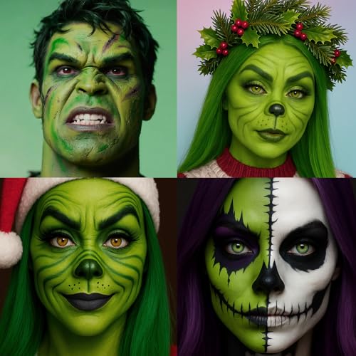 Image of BADCOLOR 3PCS Black White Orge Green Face Body Paint Stick Makeup for Frankenstein /Witch /Grinch /Hulk /Alien /Demon /Evil Clown SFX Cosplay & Dress Up, Full-Coverage Halloween Facepaint Makeup Kit