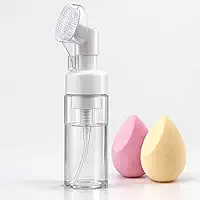 Frasco Pump Espumador 180ml com Escova de Silicone Portátil Ideal para Skincare e Limpeza Facial Dispenser Espumador + 2 Esponjas de Maquiagem