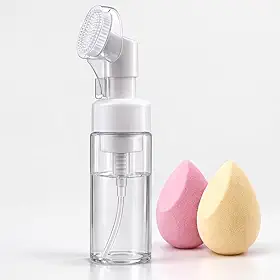 Frasco Pump Espumador 180ml com Escova de Silicone Portátil Ideal para Skincare e Limpeza Facial Dispenser Espumador + 2 Esponjas de Maquiagem
