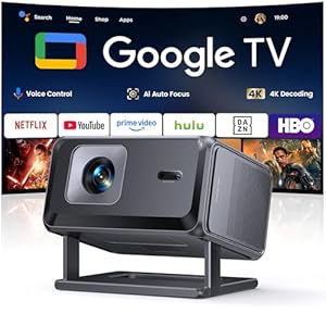 [Google TV & Offizielle Apps] Beamer 4K Unterstützt, Smart Beamer Heimkino 1080P FHD, Autofokus & Trapezkorrektur, WiFi Bluetooth Tragbarer Projektor mit Drehständer für Outdoor/Handy