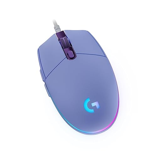 Logitech G203 Wired Gaming Mouse, 8,000 DPI, Rainbow Optical Effect LIGHTSYNC RGB, 6 Programmable Buttons, On-Board Memory, Screen Mapping, PC/Mac Computer and Laptop Compatible - Lilac - Lilac - Mouse