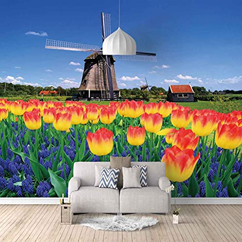 Papier peint canvas 3D moulin à vent pour salon lumineux