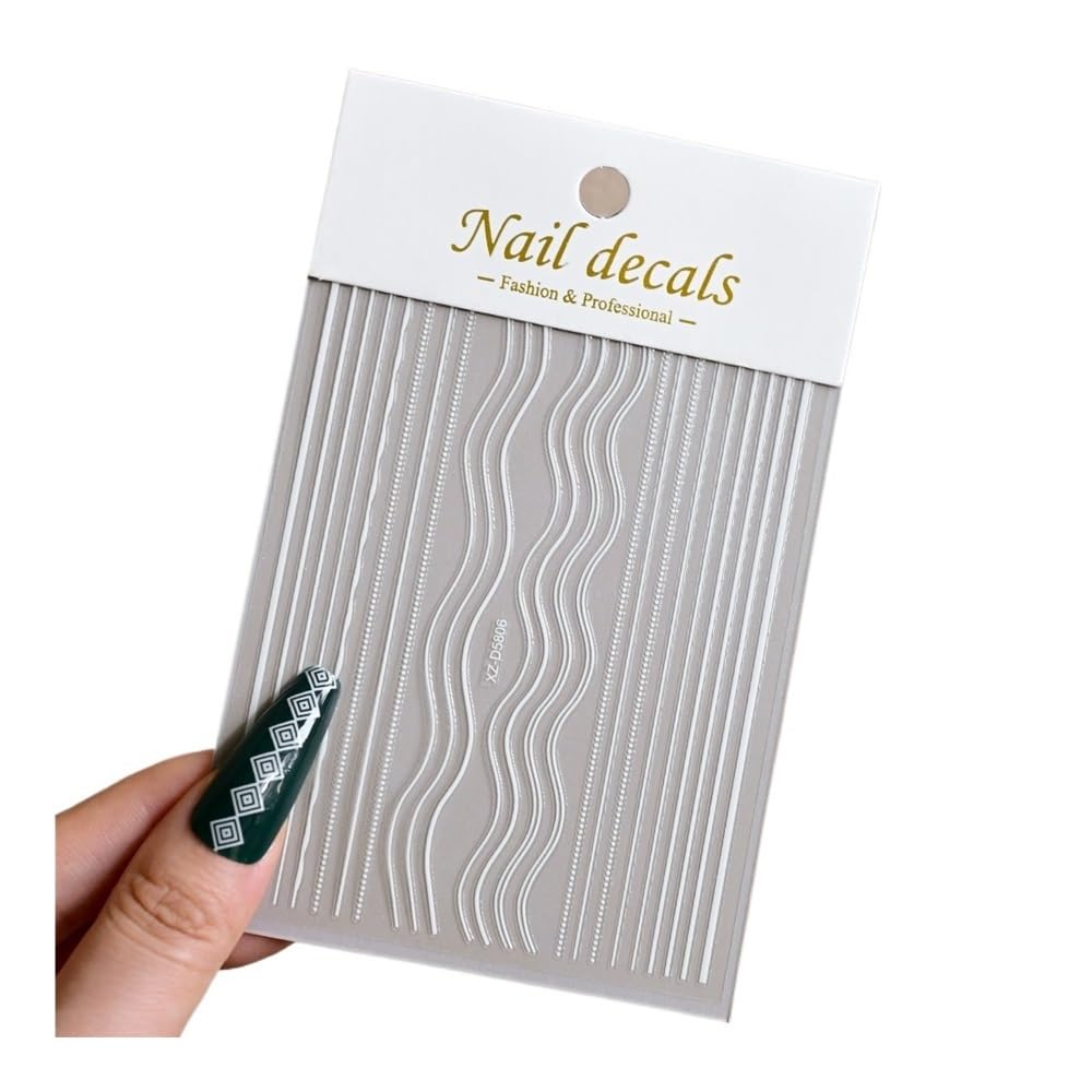 12Pcs 3D White French Nail Stickers, Self-Adhesive Geometric Decals for DIY Nail Manicure(NKS358-06-03)