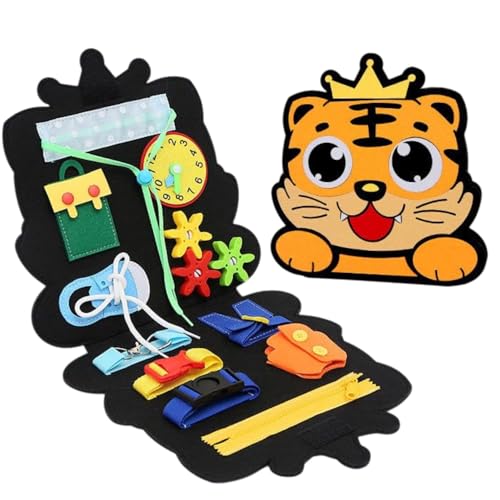 Image of FunBlast Busy Book for Toddlers Binder Board - Montessori Busy Board for Kids, Cartoon Design Learning Activity Toy for Toddlers, Educational & Early Learning Toys for Kids, Toddler (Tiger)