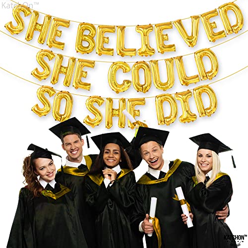 Image of KatchOn Gold She Believed She Could So She Did Balloons - 16 Inch | Congrats Balloon for Congratulations Decorations | Graduation Balloon for Graduation Decorations 2026, Congrats Grad Decorations