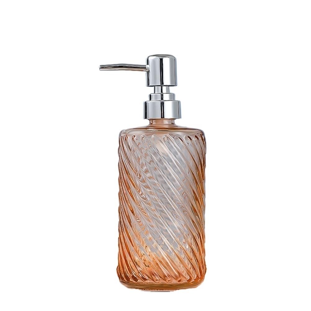 Cyairong-22 Orange Soap Dispenser Bathroom Glass Push Lotion Bottle 500Ml Soap Holder Transparent Cylindrical 5 Colors(Orange)
