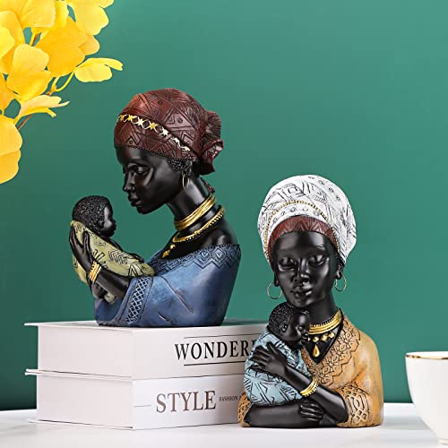 Lccck African Mother And Son Figurine Art Sculptures,Resin African Princess African American Figurine,Mother Holding Baby Statue Suitable For Gratitude,Blessing, African Table Art Decor #TOP5