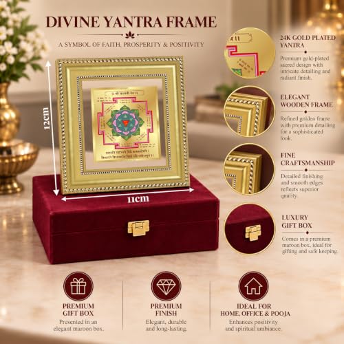 Image of DIVINITI Siddh Energised Saraswati Yantra | 24k Gold Plated Foil Wisdom Blessings Vastu Frame for Home, Office & Puja Room | Premium Gift Box | Spiritual Yantra for Knowledge, Wisdom & Success | 12 X 11 CM