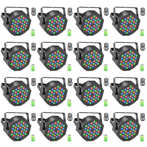 16PCS 36 LED Rechargeable Stage Lights, Par Can Light RGB Remote Control 7CH DMX512 Battery Uplights for Events Wedding DJ Live Show Performance Party Church