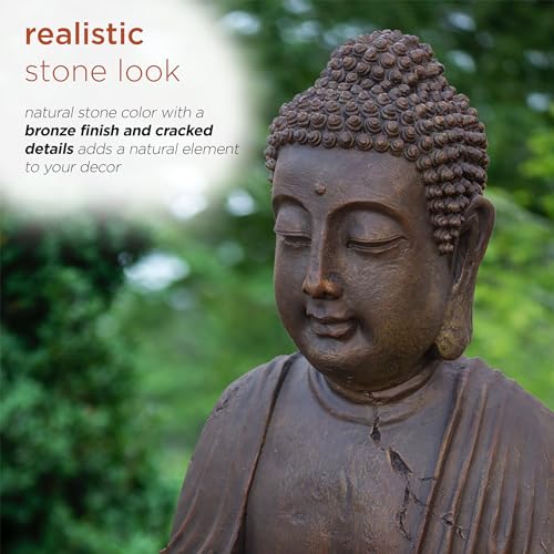 Image of Alpine Corporation GEM122 Outdoor Floor Meditating Soothing Buddha Statue Waterfall Fountain for Garden, 33 inch, Bronze