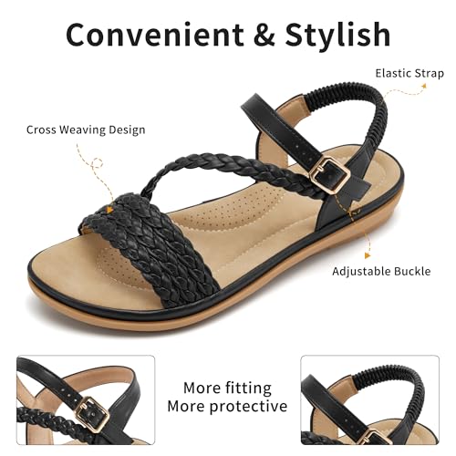 Image of Aomigoct Dressy Womens Sandals Summer: Comfortable Strappy Flats Sandals Women - Casual Walking Woman Shoes