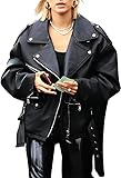 Oxdire Women Black Baggy Motorcycle Hailey Baldwin Biker Leather Jacket