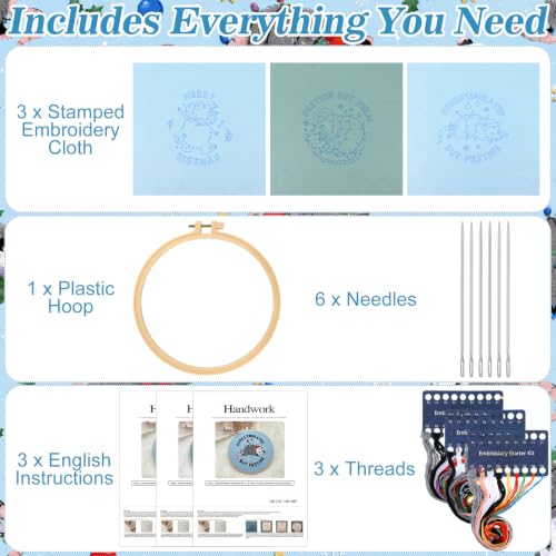 Image of Mindsoft 3 Set Needlepoint Kit for Beginners with Hoop,Christmas Possum