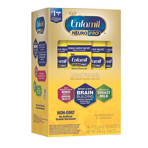 Enfamil NeuroPro Baby Formula Milk Powder, 14 Single Serve Packets (17.6 Gram Each) - MFGM, Omega 3 DHA, Probiotics, Iron & Immune Support