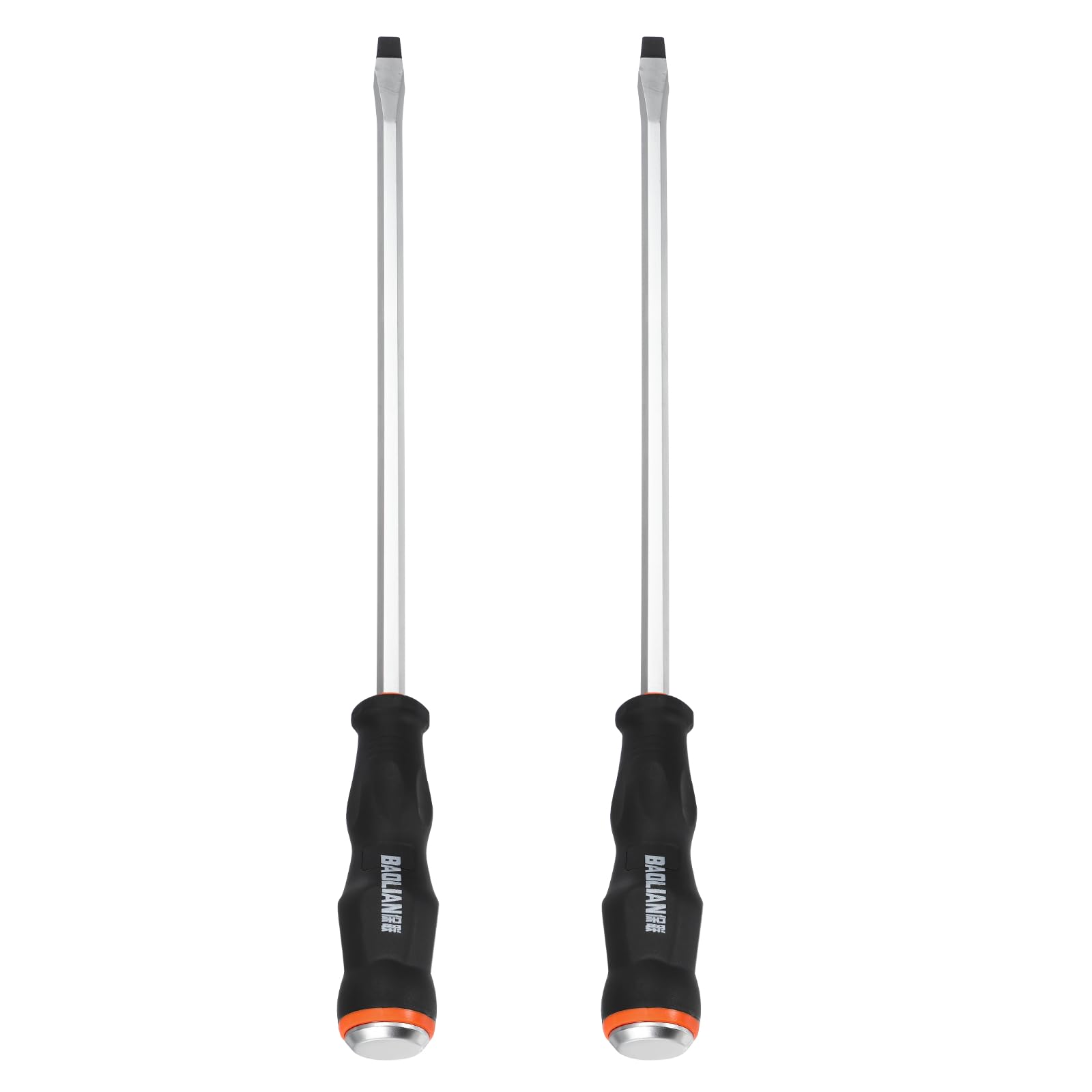 sourcing map 2Pcs Magnetic Slotted Screwdriver SL8 x 240mm CR-V Steel Go-Thru Flat Screwdrivers with Striking Cap for Industry and Automobile Repair