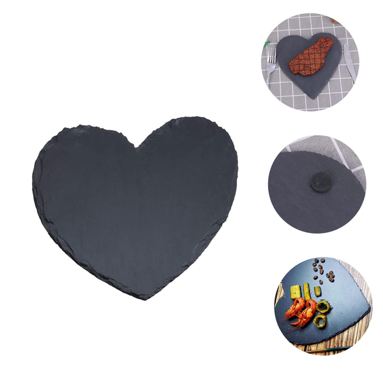 Mobestech Plato Grande de Pizarra Negra Forma de Corazón para Servir Bistec y Aperitivos, Reutilizable y Fácil de Limpiar, Adecuado para Cenas Obsequios