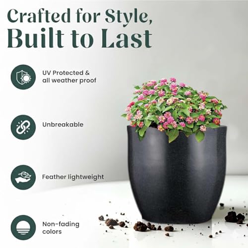 Image of Go Hooked Pluto Black Indoor Planter Pot 10 Inch | Lightweight Modern Round Plant Pot for Living Room, Balcony & Office | Decorative Polymer Pot for Live & Artificial Plants
