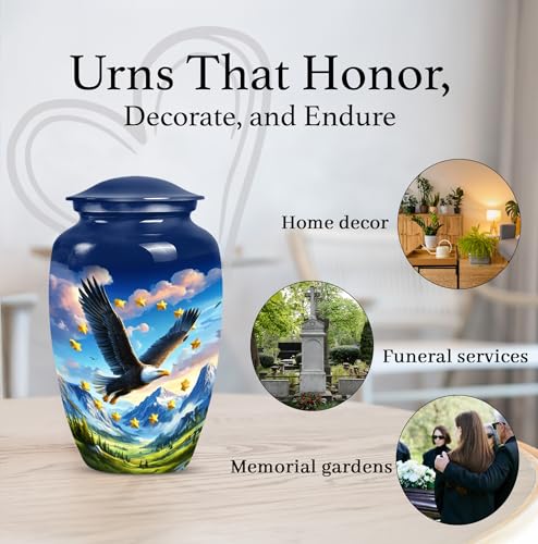 Image of Patriotic Eagle Urns for Human Ashes Adult Male and Female - Green Valley Blue Urn for Adult Ashes - Male and Female Urns for Human Remains - Large Urn for Mother and Father 10 Inch