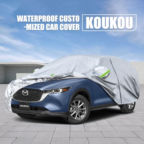 Image of Koukou SUV Car Cover Custom Fit Mazda CX-5 from 2012 to 2025, Waterproof Car Cover All Weather for Automobiles Outdoor Indoor with Zipper Door, Sun Rain Dust Snow Protection.