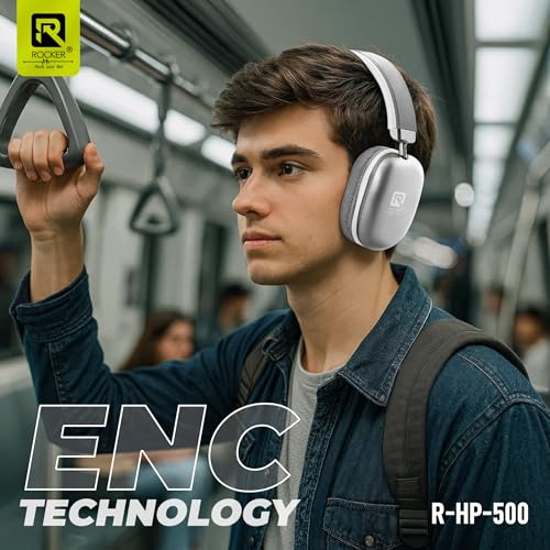 Image of Rocker RHP500 Wireless Bluetooth Over Ear Headphones with Mic, 30Hrs Battery, 40mm Drivers, 40ms Low Latency Gaming, ENx Noise Reduction, Bluetooth v5.4, Soft Cushions (Silvery)