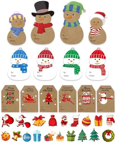 500PCS Christmas Gift Tags Stickers, Self-Adhesive Christmas Name Tags, Christmas Labels for Presents, Holiday Cute Kraft Xmas Kids Stickers for Gifts Boxes, Wrapping Paper,Envelope,Cards, Letters