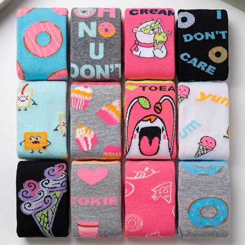 Image of Tipi Toe Women's Fun Patterned Dress Socks, 12-Pack Lightweight Colorful Crew Socks, Casual Novelty Assorted Designs