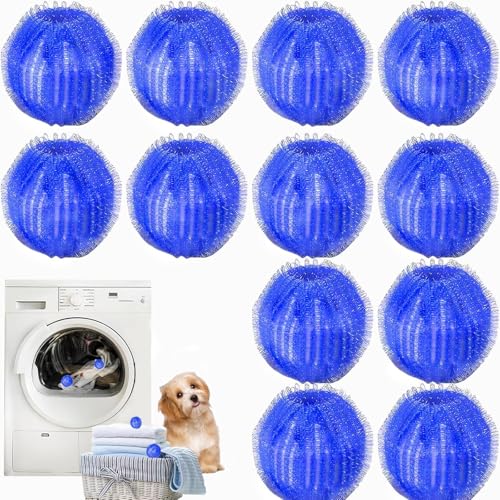 12Pcs Reusable Pet Hair Remover Balls for Laundry - Glirops Washing Machine Hair Catcher, Microfiber Dog Cat Lint Removal, Royal Blue Dryer Balls Safe on Fabric