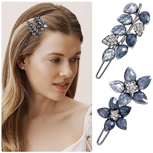 HINZIC 2Pcs Vintage Rhinestone Clips Barrettes Ink-Blue miniatura 5