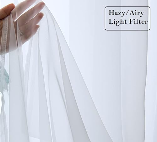 Miniatura 4 de PI Cortinas cortas blancas traslúcidas de 24 pulgadas de largo, cortinas pequeñas de media ventana para cocinabaño, bolsillo para barra, 2 paneles