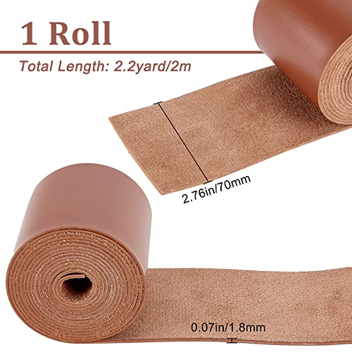 GORGECRAFT 79" Long X 2.8" Wide Matte Brown Leather Straps 2mm Thick Flat Braiding String Strips Leather Lace Stripper Roll Craft Pet Collars Clothing Belts Keychains Single Sided Leather Supplies - Image 2