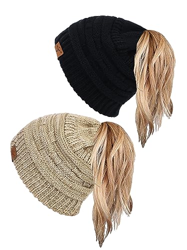 Bonnet tricot avec trou pour chignon parfait lors des promenades hivernales soul young