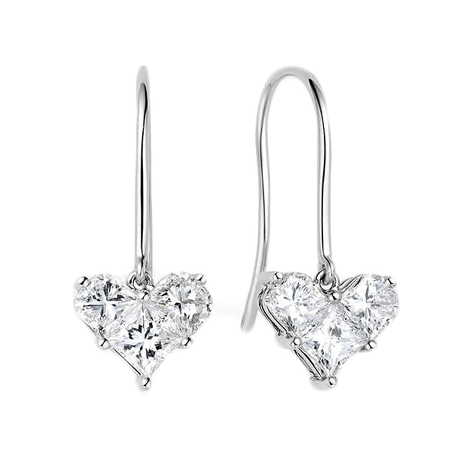 Pendiente Mujer Oro Blanco 9 K / 14 K / 18 Kt, Corazón con Moissanita, Pendientes para Mujer Plata