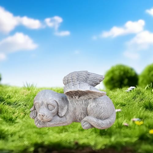 Grabstein Hund mit Engelsflügeln Hund Engel Gedenkstein für Draußen Tiergrabstein Polyresin Hundefigur Garten Wunderschönes Andenken Hund Zuhause Grabschmuck Deko Geschenke für Hundeliebhaber